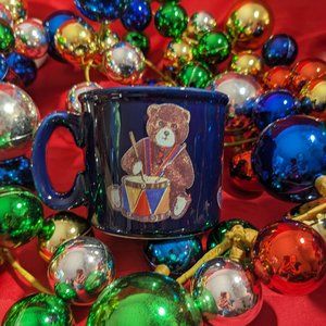 Godiva Chocolatier Cobalt Blue Teddy Bear/Trains/Drum/Present Christmas Mug